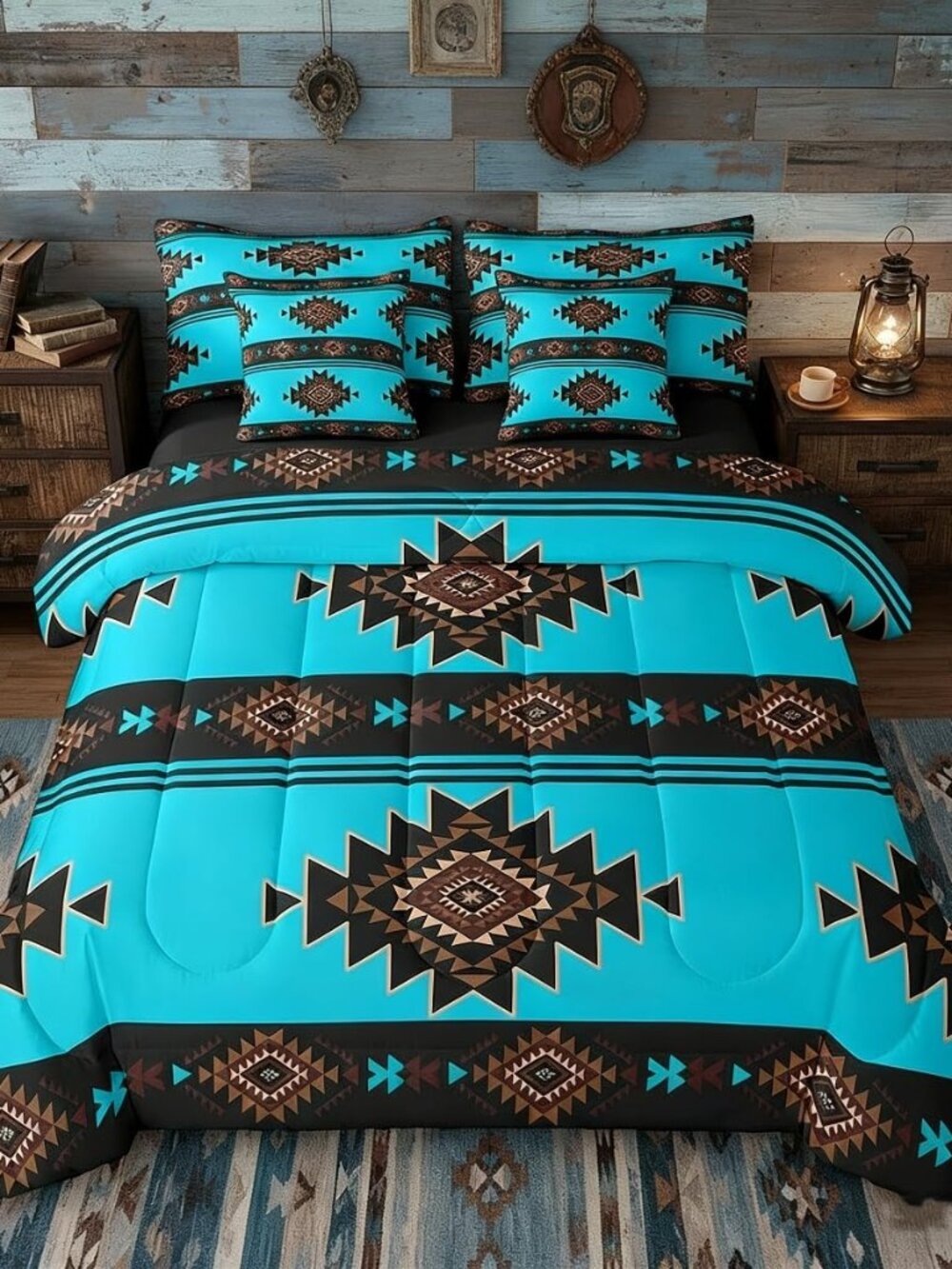 Queen Western Aztec Bedding Set 7 Piece, Native American Navajo Sheet Sets For